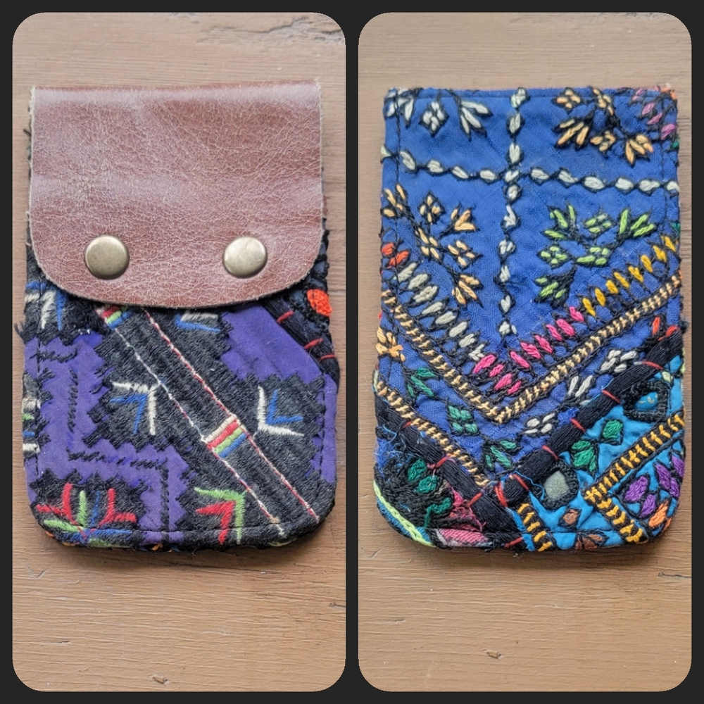 🍳🧠 Free People Boho Embroidered Repurposed vtg banjara hippie Wallet card case